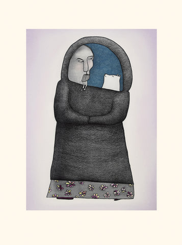 LAST COPY - 2025 Cape Dorset Collection by NINGIUKULU TEEVEE *Nanurmik Tiquaqtuq* (Adopted Bear Cub)