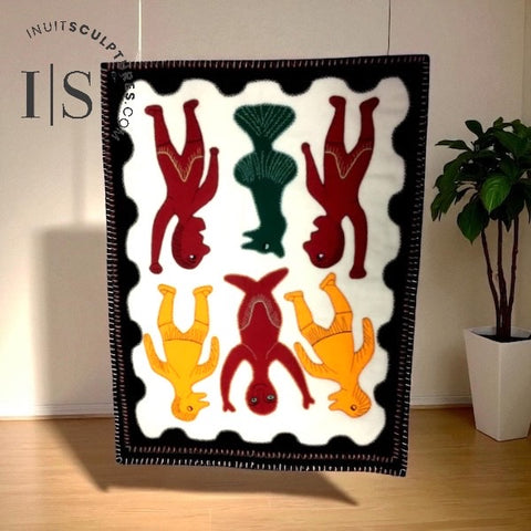 53"x 40"  Inuit Felt Tapestry by Irene Avaalaaqiaq *Busy Spirits*
