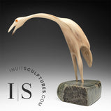 12" SIGNATURE Muskox Horn Crane by Buddy Alikamik *The Eyes Have It*