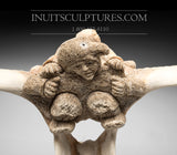 36" Mother & Child riding on Bird Whalebone Collage by World Famous James Alivaktuk