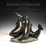 Masterpiece  22" 60 Lbs School of Double Tusk Narwhals by Jaco Ishulutak