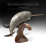 30" Mother and Calf Narwhals by Inuk Charlie