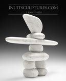 12" Carrara Marble Masterful Inukshuk by Paul Bruneau